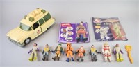 Grouping of Ghostbusters Action Figures and Ecto-1