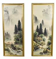 Pair of Hand Painted Chinese Landscapes on Silk