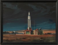 Illustration Art, Gouache of NASA Rocket on Pad