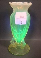 Dugan Vaseline Opal Twigs Ruffled Vase
