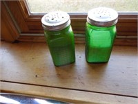 Green depression glass salt & pepper shakers