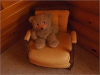 Wooden armchair & stuffed bear