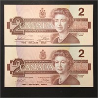 $2 1986 Consecutive Serial Numbers