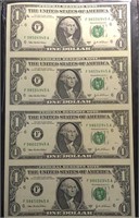 (4) 2003 Series Federal reserve $1 Note uncut
