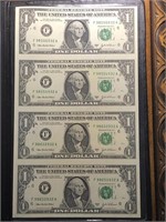 (4) 2003 Series Federal reserve $1 Note uncut