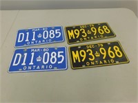4 Collectible Ontario Licence Plates