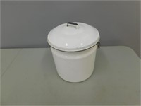 Antique 2 Gallon White Porcelain Pot  With Lid