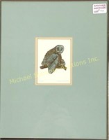 EMBOSSED COLOUR LITHOGRAPH OF OWL AND CHICK