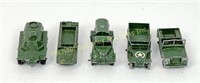 FIVE LESNEY DIECAST ARMY VEHICLES