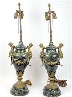 PAIR LOUIS XIV  STYLE GREEN MARBLE  LAMPS