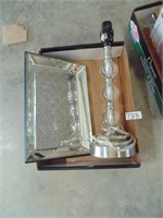 Glass Lamp & Mirrored Tray