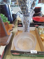 Cut Glass Vase & Glass Bowl