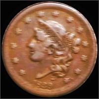 1839 Coronet Head Large Cent LIGHTLY CIRCULATED