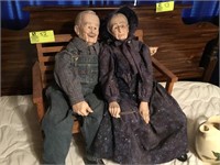 Pair of large dolls w/ bench