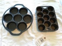 pair of cast iron muffin, biscuit pans, old mounta