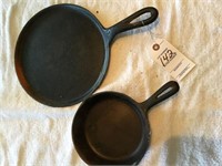 6" cats iron frying pan & 9 1/2" round griddle