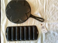 Cast iron 9 1/2R biscuit pan & cast iron corn brea