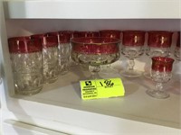 16 piece set Red rim glassware