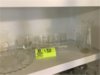 1 - shelf misc. etched glass 13 pieces