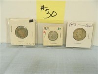 1936s Buffalo Nickel, 1952 Rosy Dime BU, 1943