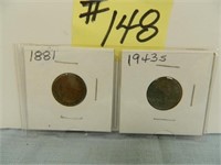 1881 Indian Cent, 1943s Steel Cent