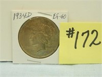 1934D Peace Silver Dollar - EF-40