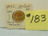 1935 20 Gold FR, Swiss "Helveta" - UNC