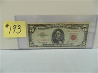 1963 $5 U.S. Note - Red Seal - Crisp