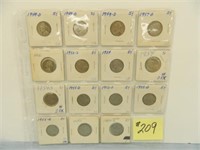(15) Jefferson Nickels (4) 1949D, 52, 52S, (2) 54,