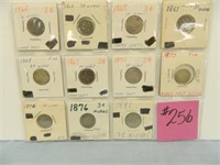 (11) 3-cent Nickels (4) 1865, (2) 67, 72, 73,