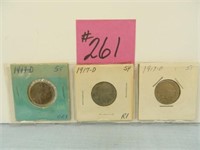(3) 1917D Buffalo Nickels (Low Grade)