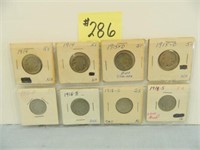 (8) Buffalo Nickels, (2) 1914, (2) 15D, 16D, 16s,