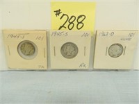 (2) 1945s Mercury, 1963 Rosy Silver Dimes (Low