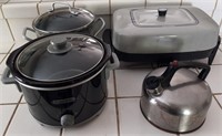 804 - CROCK POT, FRY PAN, TEAKETTLE, POT W/LID