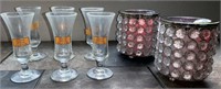 804 - 4 STEM GLASSES & 2 CANDLE HOLDERS