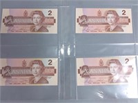 Canadian 1986 $2.00 Dollar Bills