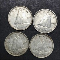 4 Early 1950's 10c SILVER