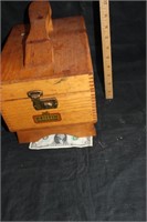 Oak Shoe shine box with misc contents