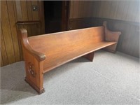 Old Oak Church Pew, 9’-10’ Long, Carved Ends,