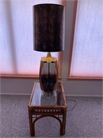 Rattan & Glass End Table, MCM Acrylic Table Lamp