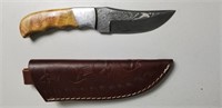Damascus Steel Knife w/Punisher Embossed Sheath