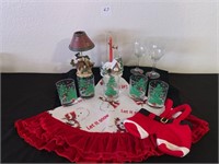 Christmas Tree Skirt, Glasses, Candle +