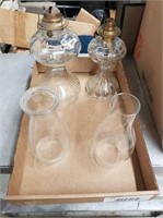 (2)Vintage glass oil lamps.