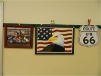 US Route 66 Tin Sign, Eagle Picture & Quaker -