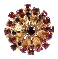 14K Yellow Gold and Ruby Floral Dome Ring