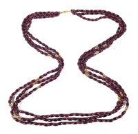 Vintage Garnet 14K Gold 3 Strand Necklace