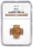 1900 $5 US Half Eagle Gold Coin NGC MS 62