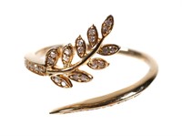 14K Yellow Gold Diamond Leaf Ring