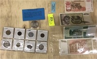 GROUP OF FOREIGN PAPER AND COINS