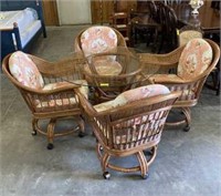 GLASS TOP RATTAN TYPE TABLE W4 CHAIRS